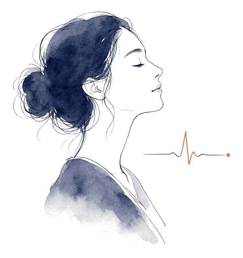 A calm person, breathing, with one steady vital line
